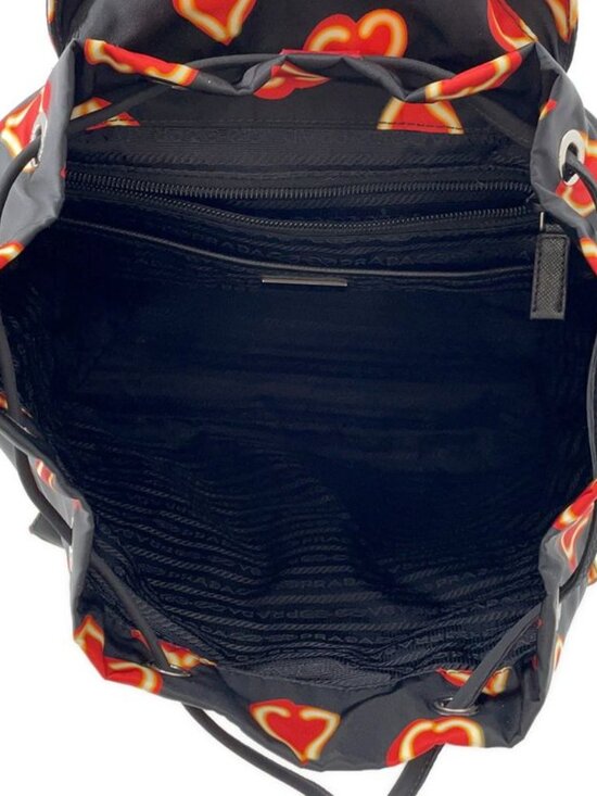 Prada Backpack Heart Pattern Nylon Black Red